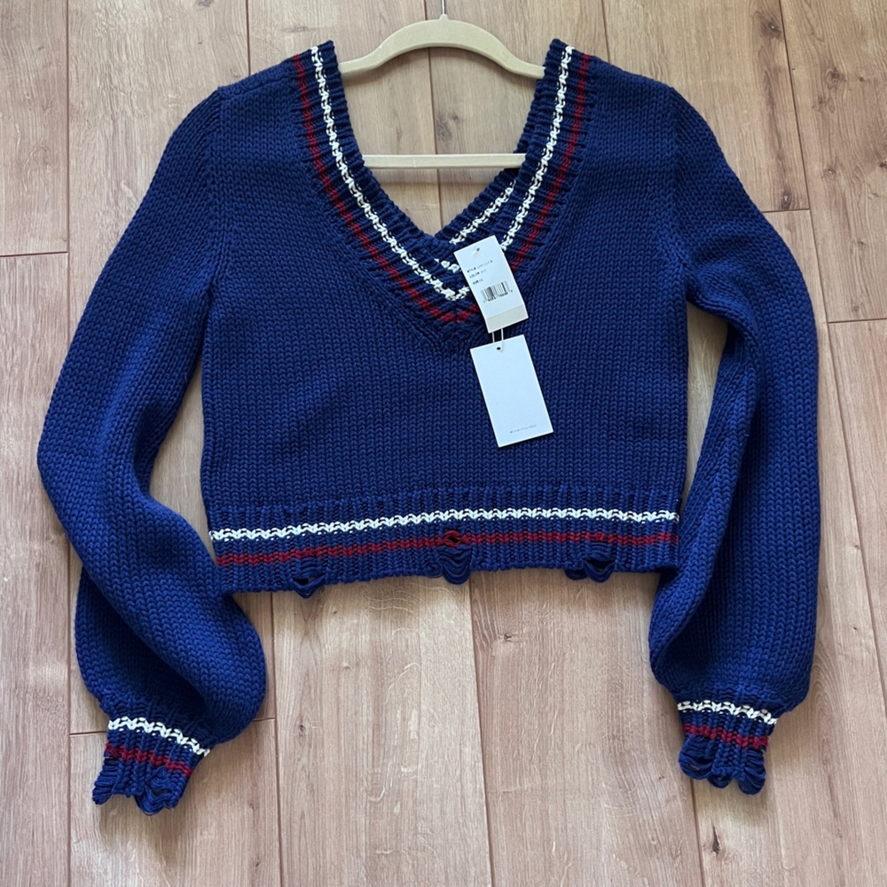 [NEW W/ TAGS] Lovers + Friends Crop V-Neck Varsity Sweater
